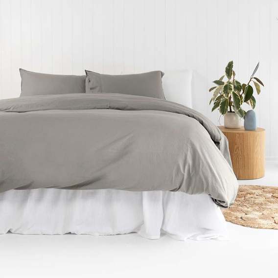 Temple Organic Quilt Cover Set Queen in Grey