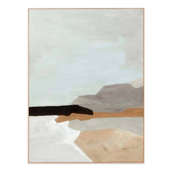 Tranquil Coastline Grey Box Framed Canvas in 105 x 140cm