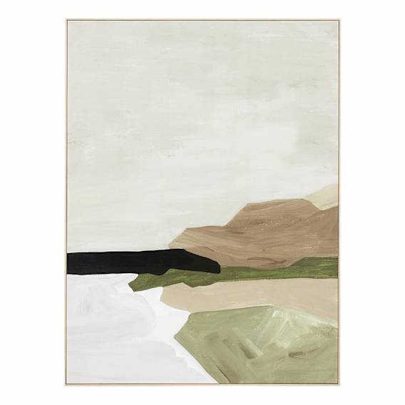 Tranquil Coastline Olive Box Framed Canvas in 105 x 140cm