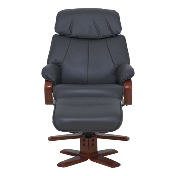 Turner Recliner Chair + Ottoman in Charcoal / Chocolate Leg