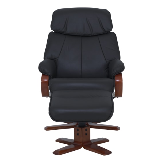 Turner Recliner Chair + Ottoman in Black / Chocolate Leg
