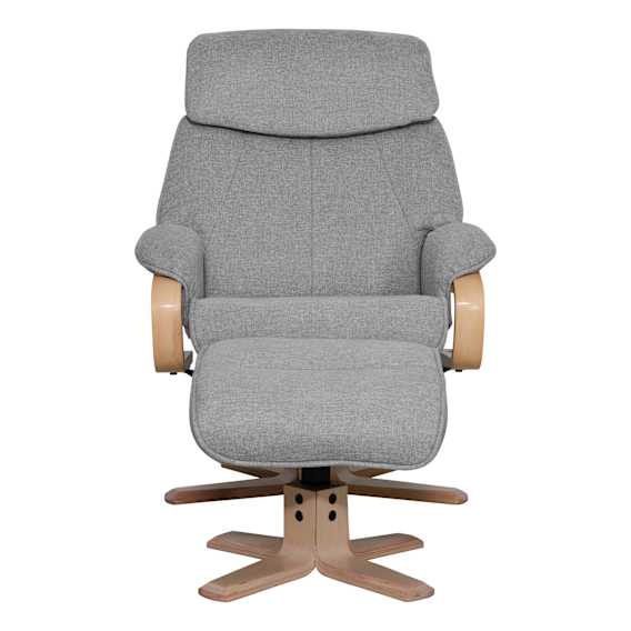 Turner Recliner Chair + Ottoman in Belfast Grey / Natural Leg