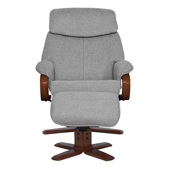 Turner Recliner Chair + Ottoman in Belfast Grey / Chocolate Leg