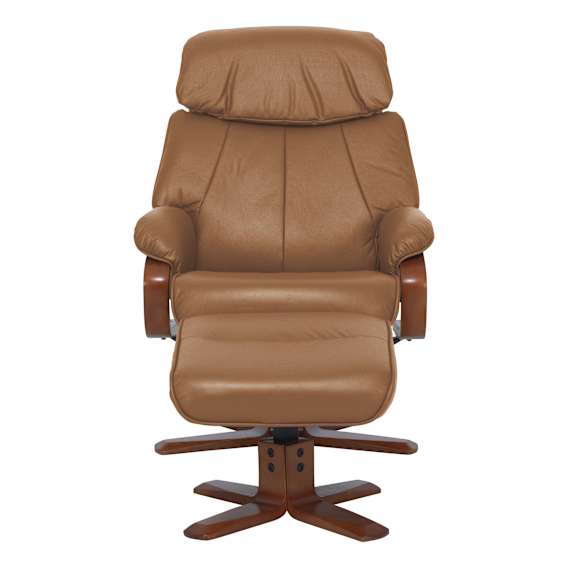 Turner Recliner Chair + Ottoman in PU Camel / Chocolate Leg