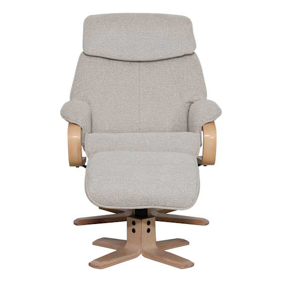 Turner Recliner Chair + Ottoman in Belfast Beige / Natural Leg