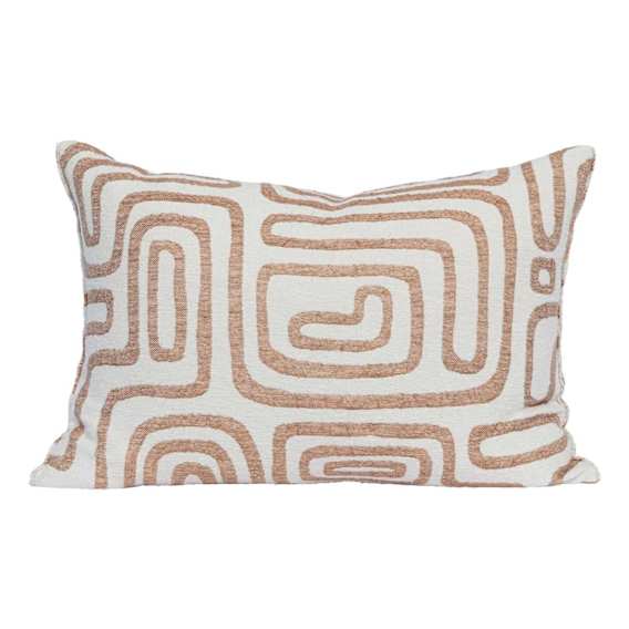 Wander Feather Fill Cushion 60x40cm in White / Nutmeg
