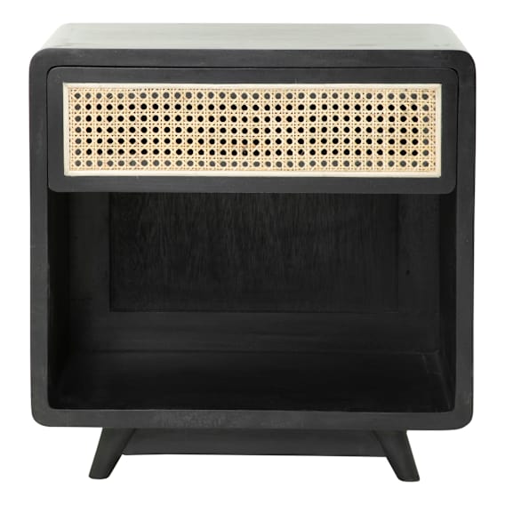 Willow Bedside Table 60cm in Mangowood Black / Rattan