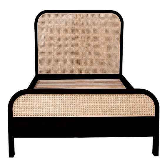 Willow Single Bed Frame in Mangowood Black / Rattan