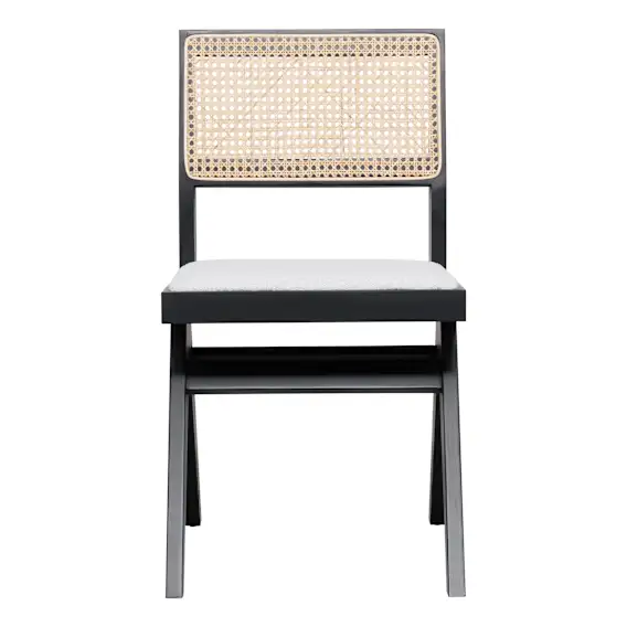 Abbotsford Dining Chair in Beechwood Black / Rattan and Boucle