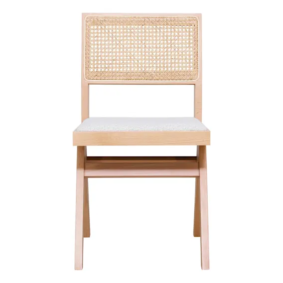 Abbotsford Dining Chair in Beechwood Natural / Rattan and Boucle