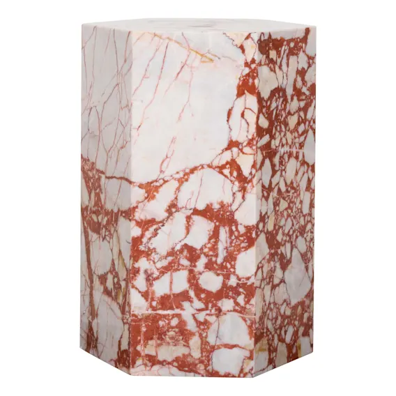 Ada Haxagon Side Table 50cm in Red / White Marble