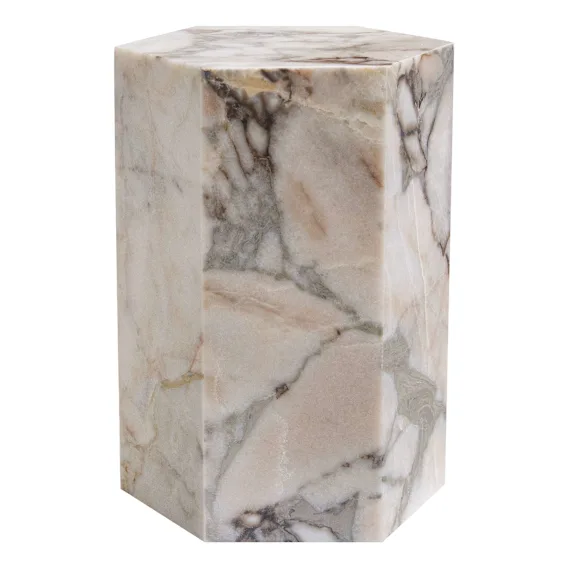 Ada Haxagon Side Table 30x50cm in Pebble Grey Marble