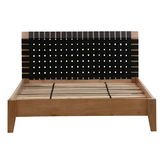 Amsterdam King Bed Frame in ClearLacquer / Black Leather