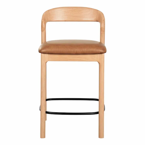 Aruba Bar Chair in Urbane Leather Light Brown / Clear Lacquer