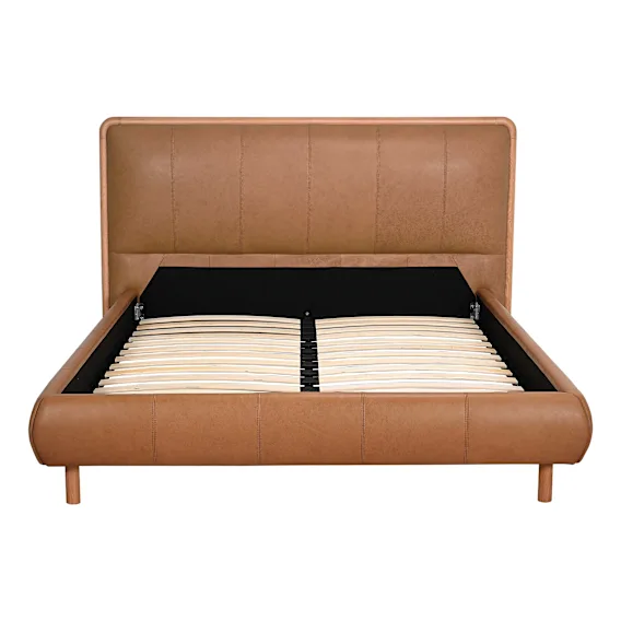 Aubrey King Bed Frame in Urbane Leather Light Brown / Oak