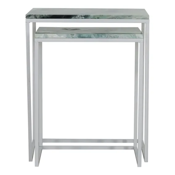 Avery Nest of Tables in Jade Green Marble / White Powdercoated Iron