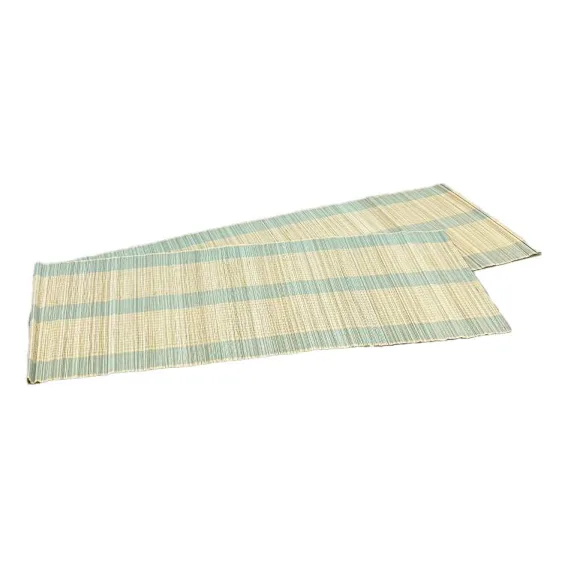 Bamboo Table Runner 180x33cm in Natural/Soft Blue