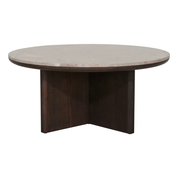 Branco Round Coffee Table 100cm in Espresso / Light Marble