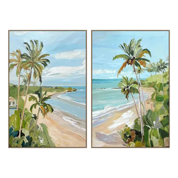 Calming Coastline Box Framed Canvas Set of 2 in 80 x 120cm