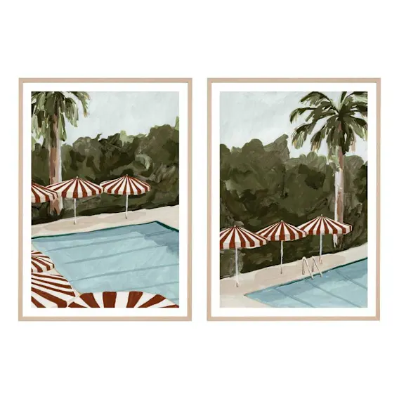 Resort Umbrellas Framed Print Set of 2 in 113 x 159cm