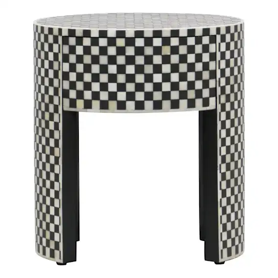 Checker Side Table 50cm in Resin Black / Bone Inlay