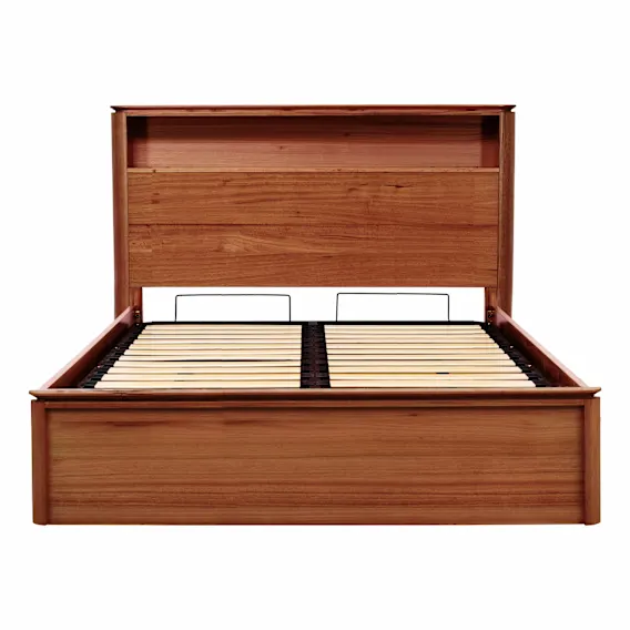 Charles Queen Bed Frame with Gas Lift Storage in Tasmanian Blackwood