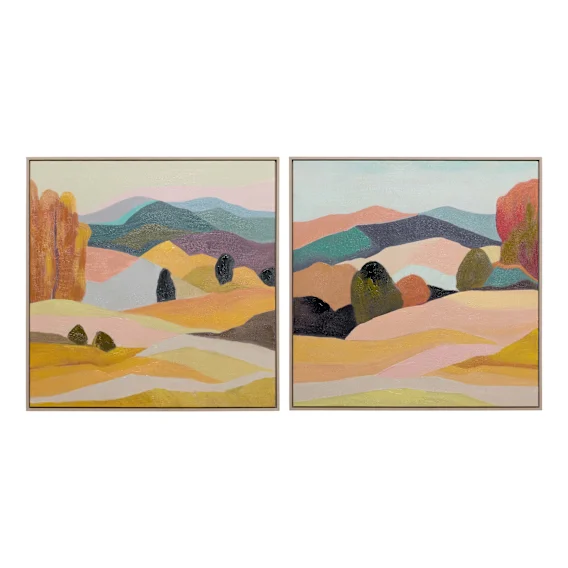 Coloured Landscape Box Framed Canvas Set of 2 in 80 x 80cm