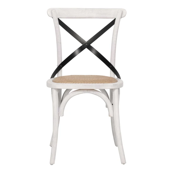 Cristo Cross Back Chair in Whitewash / Black Strap / Rattan