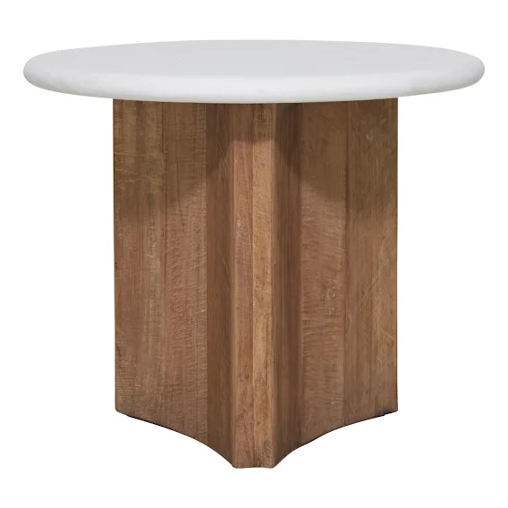 Elio Round Side Table 60cm in Rendered Concrete White / Reclaimed Teak