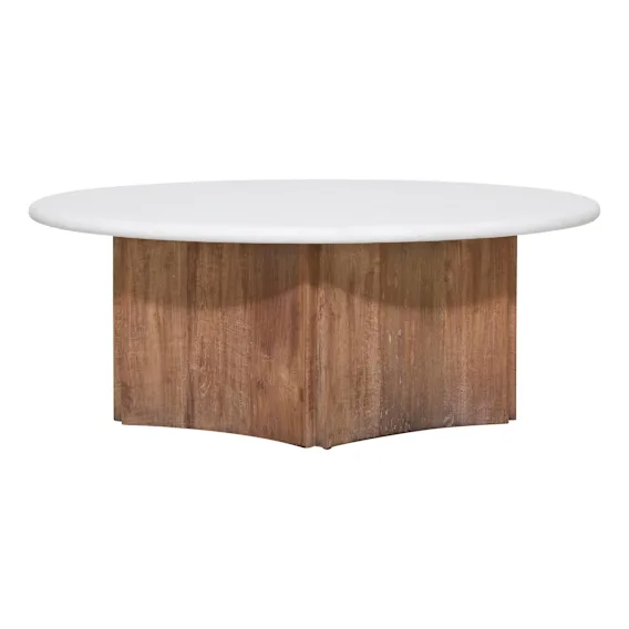 Elio Round Coffee Table 60cm in Rendered Concrete White / Reclaimed Teak