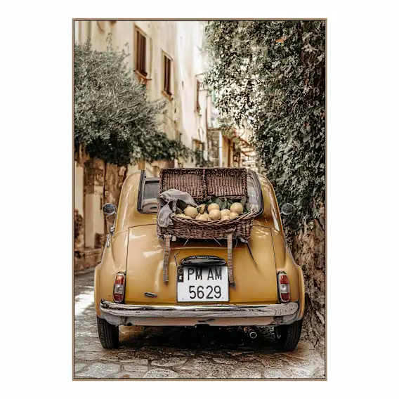 Fiat in Mustard Box Framed Canvas in 95 x 135cm