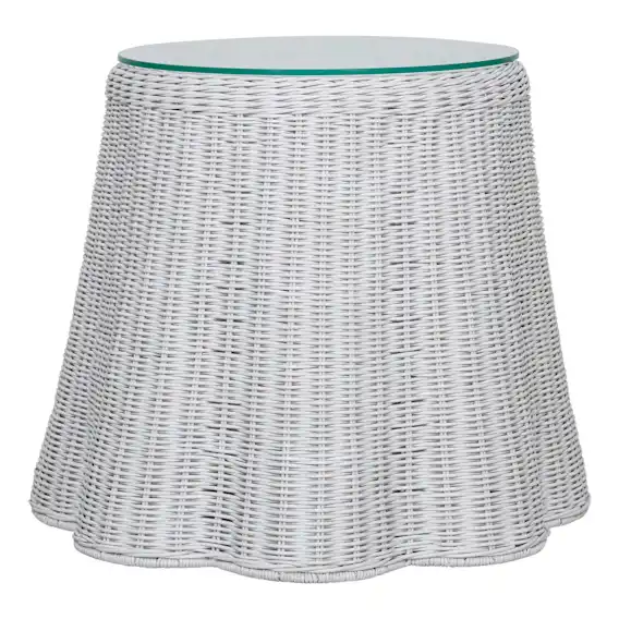 Fleur Side Table 57cm in Rattan White