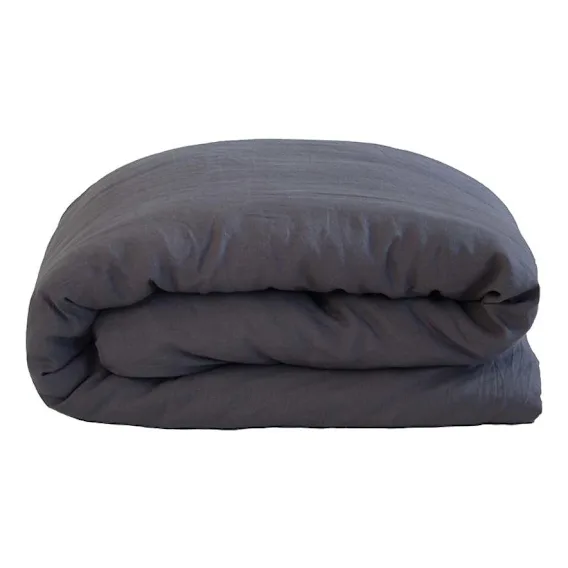 French Flax Linen Quilt Cover Set Queen in Charcoal
