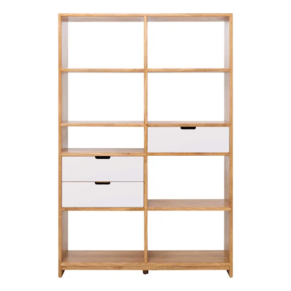 Franco Double Shelf Unit in Mangowood Clear / White Drawers