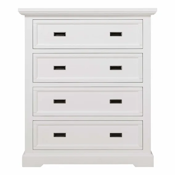 Hamptons 4 Drawer Tallboy in Acacia White