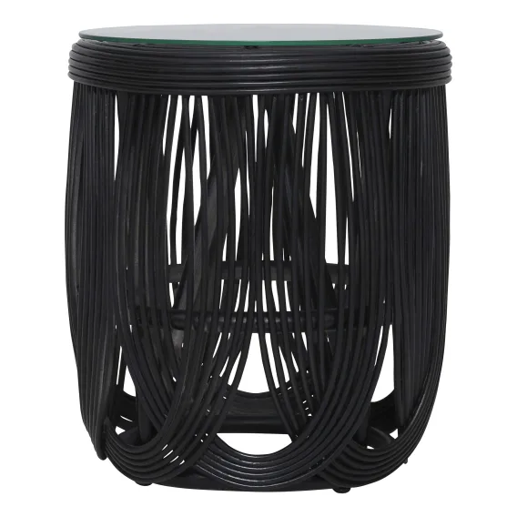Haven Round Side Table  45cm in Rattan Black