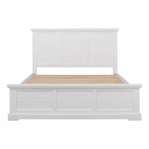 Hamptons Queen Bed Frame Horizontal Panel in Acacia White