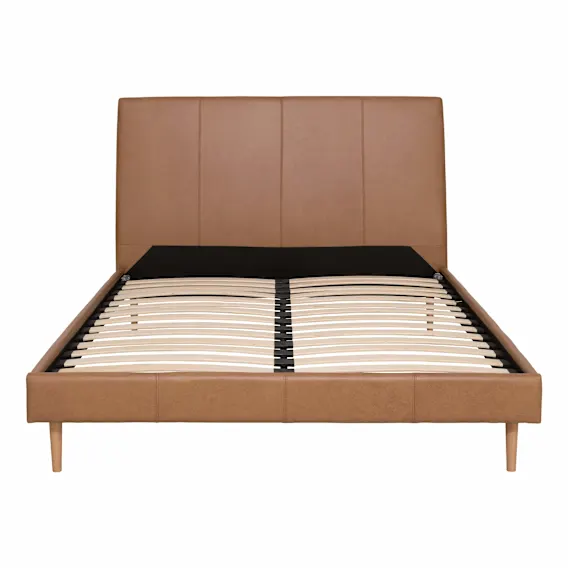 Jamie Queen Bed Frame in Urbane Leather Light Brown / Clear