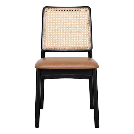 Jonas Dining Chair in Rattan / Urbane Leather Light Brown / Black