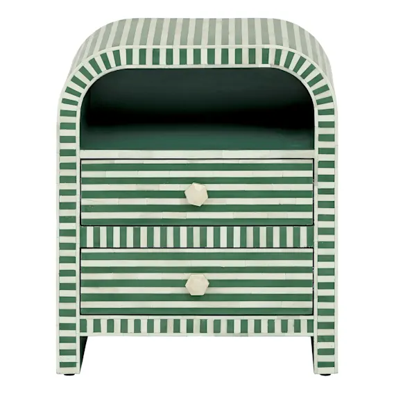 Lotus Bedside Table in Resin Green / Bone Inlay White