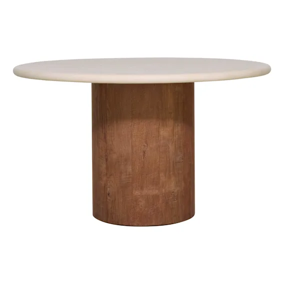 Osman Round Dining Table 130cm in Concrete Render Mocha / Reclaimed Teak