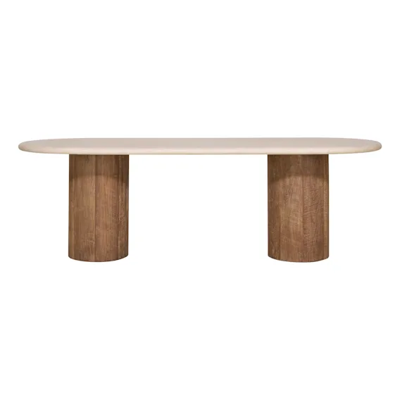 Osman Oval Dining Table 240cm in Concrete Render Mocha / Reclaimed Teak