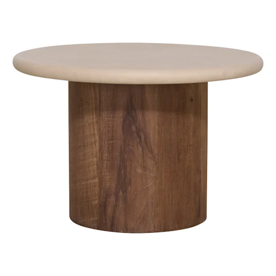 Osman Round Side Table 60cm in Concrete Render Mocha / Reclaimed Teak