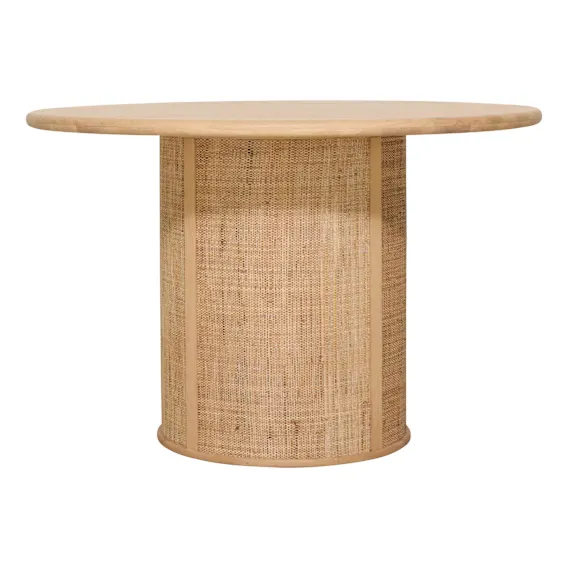 Pablo Round Dining Table 120cm in Light Wash Oak / Raffia