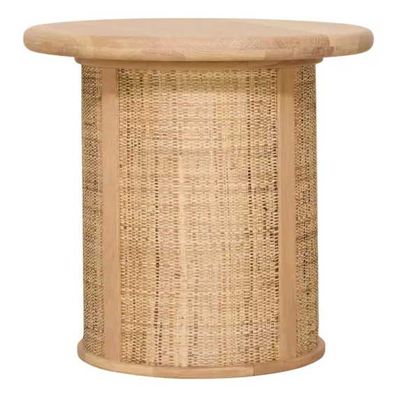 Pablo Round Side Table 56cm in Light Wash Oak / Raffia