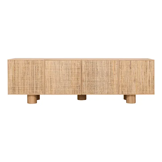 Pablo Entertainment Unit 180cm in Light Wash Oak / Raffia