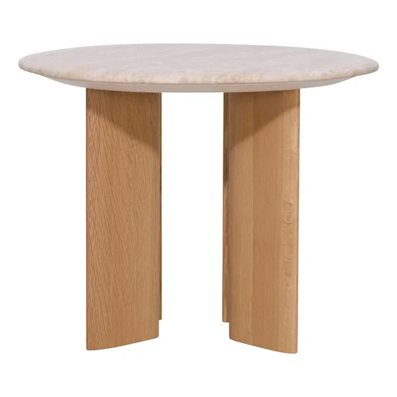 Perotti Side Table 60cm in American Oak / Italian Travertine