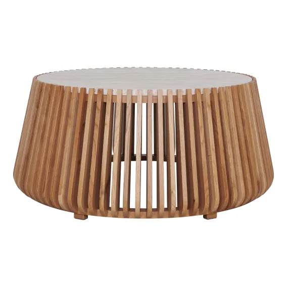 Pila Round Coffee Table 95cm in American Oak / Italian Travertine