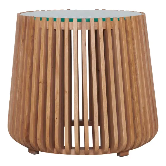 Pila Round Side Table 60cm in American Oak/Glass