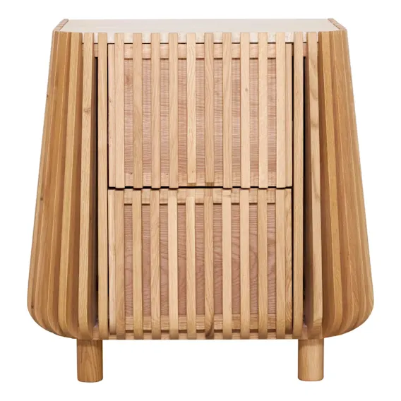 Pila Bedside Table in American Oak / Italian Travertine